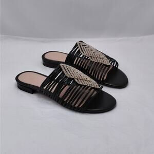 Cecelia New York Womens Dressy Sandals Size 7 Black Rhinestone Strappy Slides